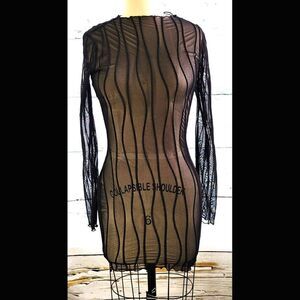 Misty Rose sheer black wavy bodycon long sleeve dress